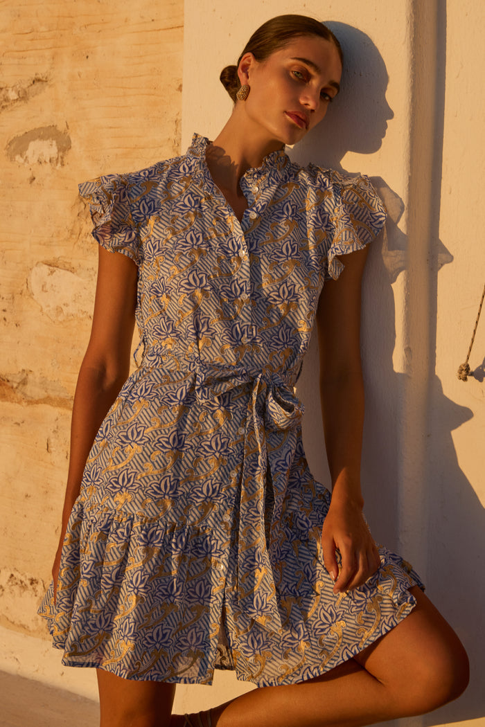 Ruffle Collar Button Mini- Florence Blue