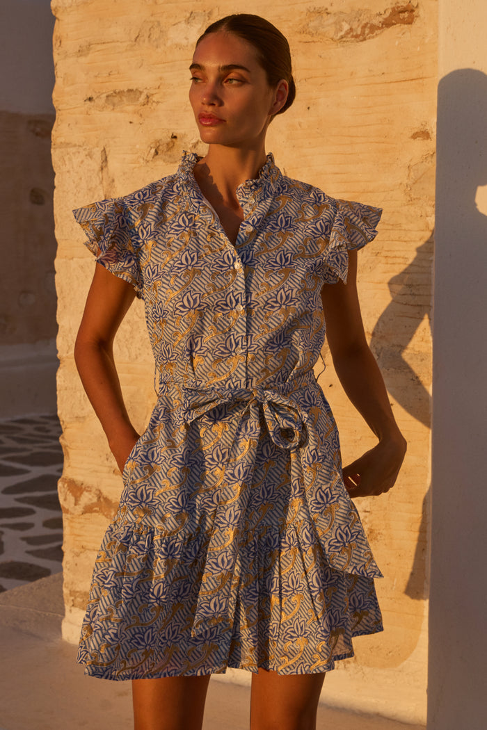 Ruffle Collar Button Mini- Florence Blue