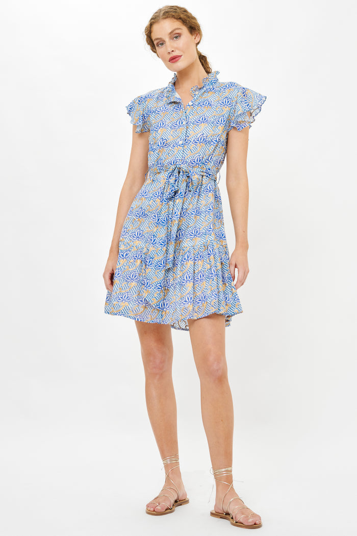 Ruffle Collar Button Mini- Florence Blue
