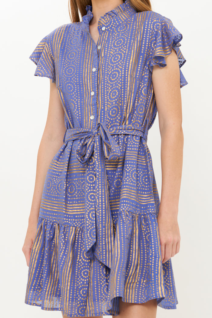 Ruffle Collar Button Mini- Helene Blue