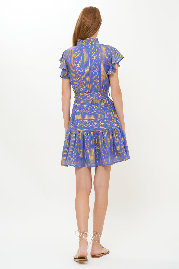 Ruffle Collar Button Mini- Helene Blue