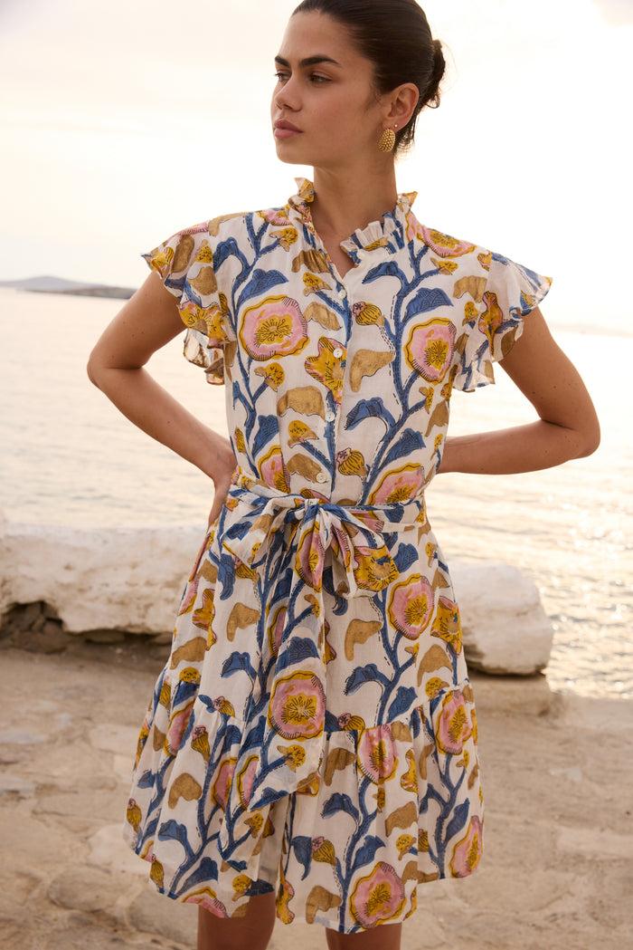 Ruffle Collar Button Mini- Poppy Marigold
