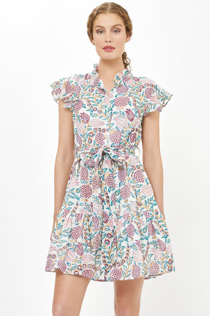 Ruffle Collar Button Mini- Tupi Teal