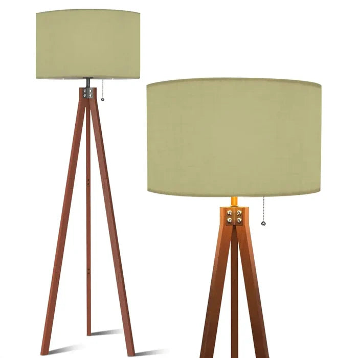Sage Green Wooden Tripod Floor Lamp - Retro Nordic Scandi Light - US Plug - retro floor lamps
