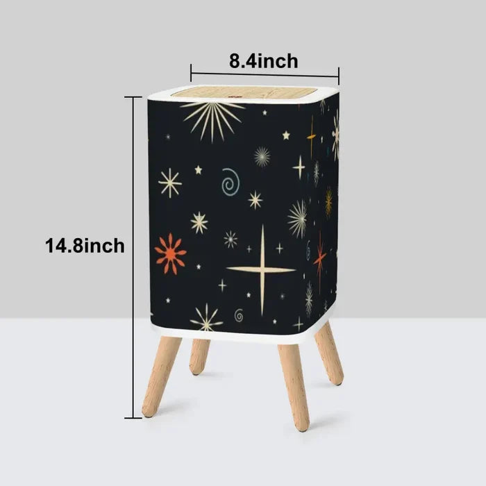 Scandi Midcentury Modern Trash Can with Lid: Retro 1960s Celestial Christmas Stars Black - One Size - retro tash cans