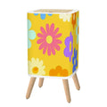 Scandi Retro Square Small Trash Can with Lid 1970s Flowers Yellow - One Size - retro tash cans