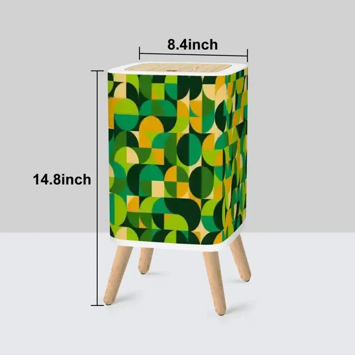 Scandi Retro Square Small Trash Can with Lid 1970s Geomwetric Green Orange Yellow - One Size - retro tash cans