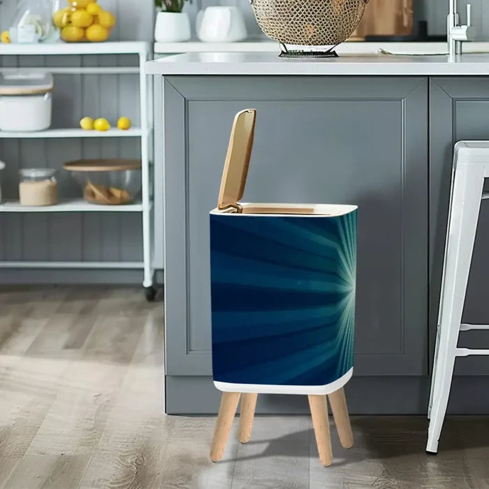 Scandi Retro Square Small Trash Can with Lid Sunburst Blue - One Size - retro tash cans