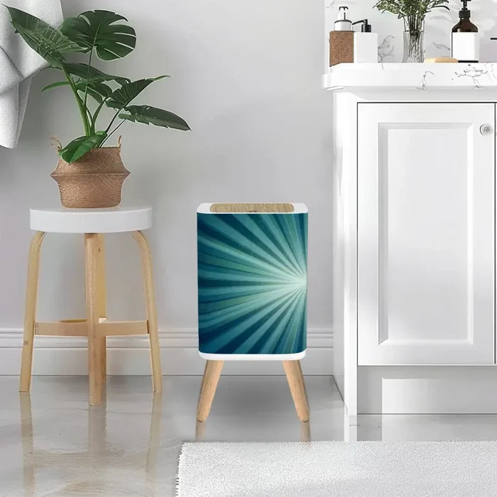Scandi Retro Square Small Trash Can with Lid Sunburst Blue - One Size - retro tash cans
