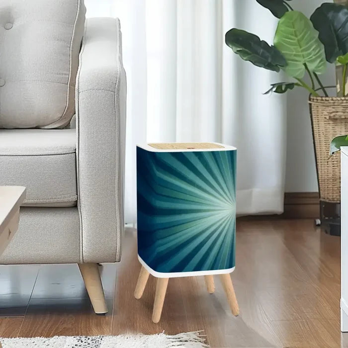 Scandi Retro Square Small Trash Can with Lid Sunburst Blue - One Size - retro tash cans