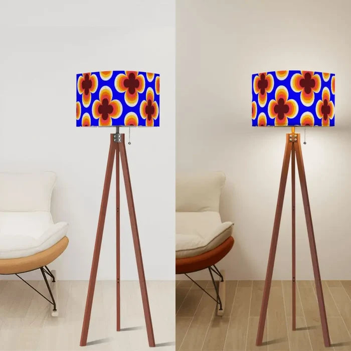 Scandi Retro Tripod Floor Lamp - 1970s Blue Orange Geometric Floral - retro floor lamps