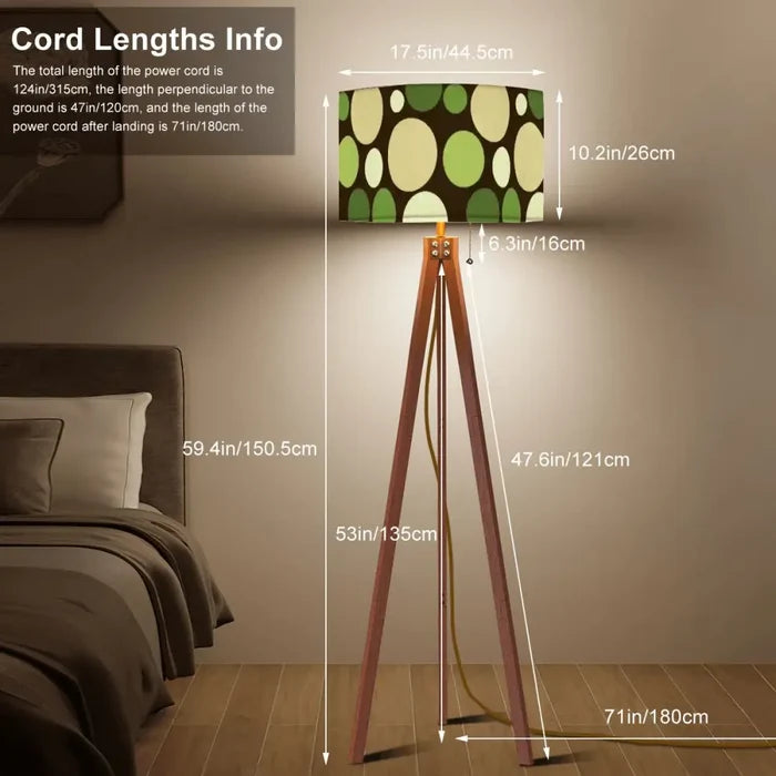 Scandi Retro Tripod Floor Lamp - 70s Moss Green Yellow Beige Dots - retro floor lamps