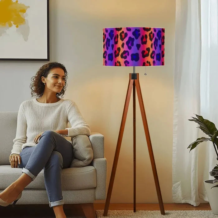Scandi Retro Tripod Floor Lamp Leopard Rainbow Pattern - retro floor lamps
