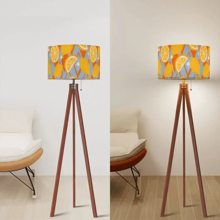 Scandi Retro Tripod Floor Lamp Mid Century Lemon Fruits Pattern - retro floor lamps