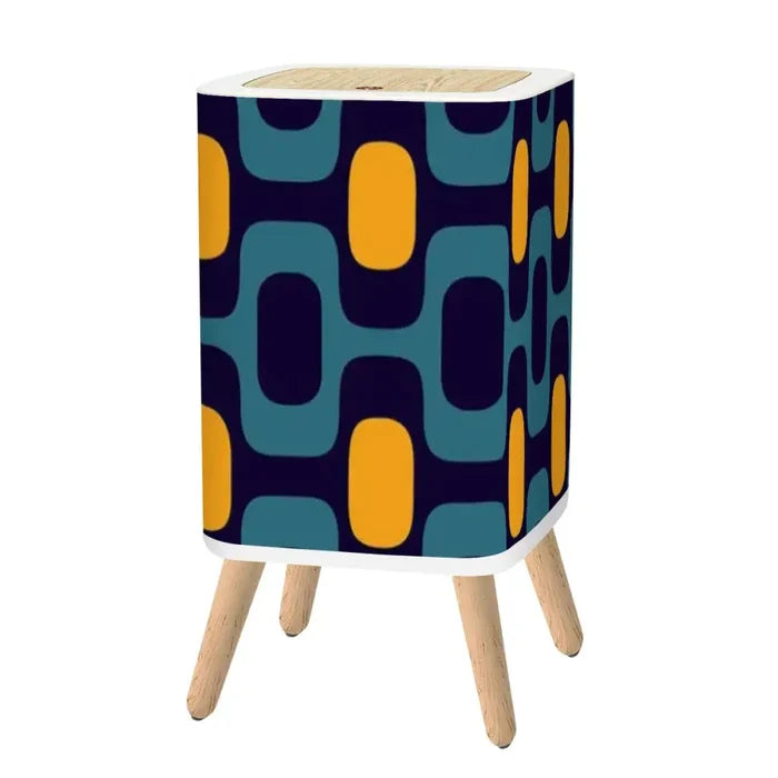 Scandi Square Small Trash Can with Lid 1970s Blue Curry Yellow Geometric - retro ads