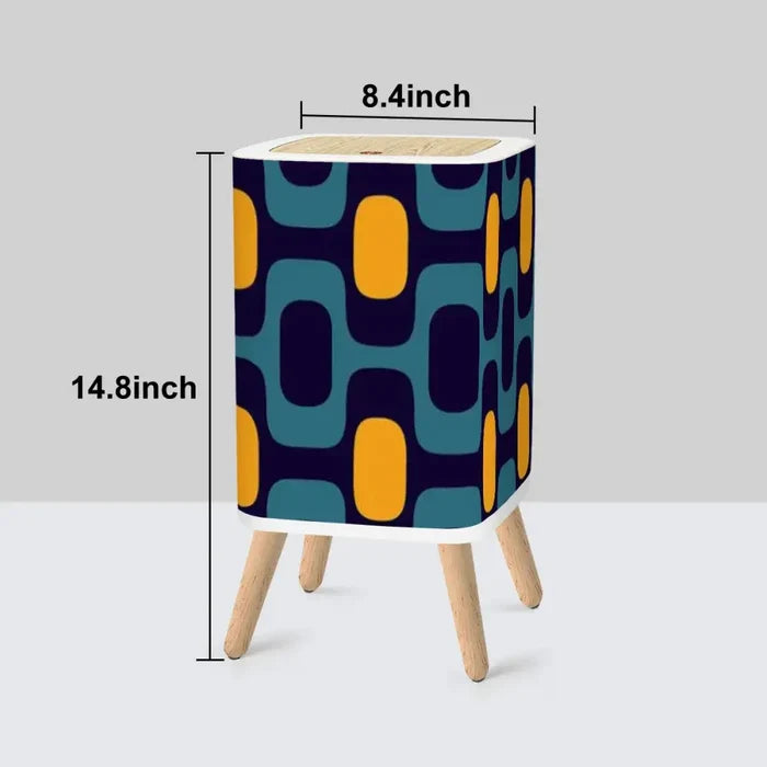 Scandi Square Small Trash Can with Lid 1970s Blue Curry Yellow Geometric - retro ads