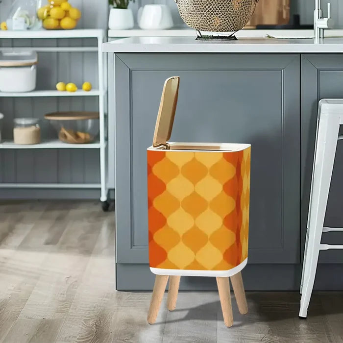 Scandi Square Small Trash Can with Lid 70s Retro Waves Orange - One Size - retro tash cans