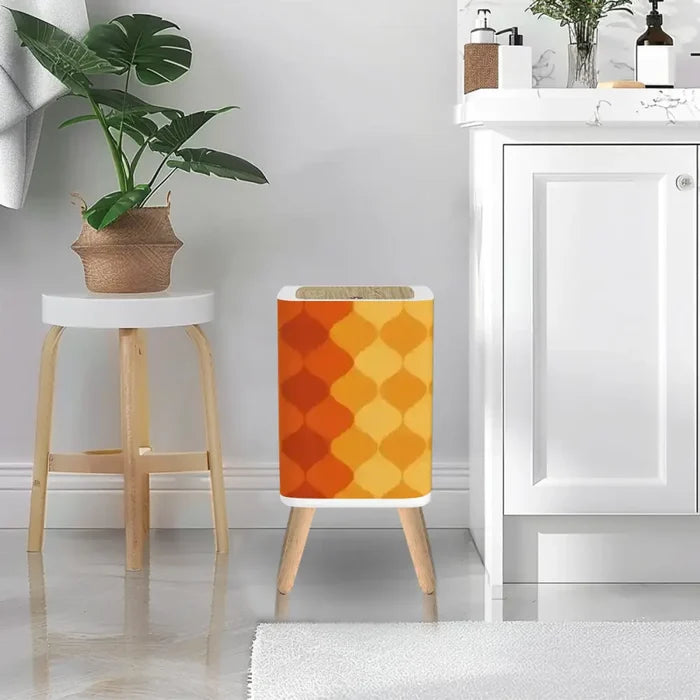 Scandi Square Small Trash Can with Lid 70s Retro Waves Orange - One Size - retro tash cans