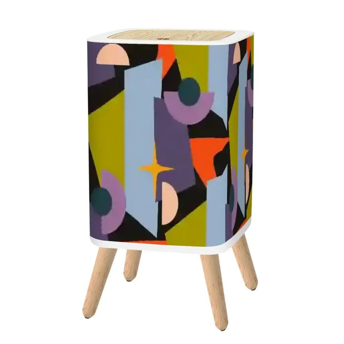 Scandi Square Small Trash Can with Lid Atomic Mid Century Pattern - One Size - retro tash cans