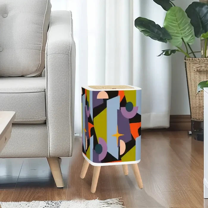 Scandi Square Small Trash Can with Lid Atomic Mid Century Pattern - One Size - retro tash cans