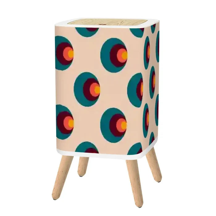Scandi Square Small Trash Can with Lid Retro 1970s Mid Century Pattern Beige - One Size - retro tash cans