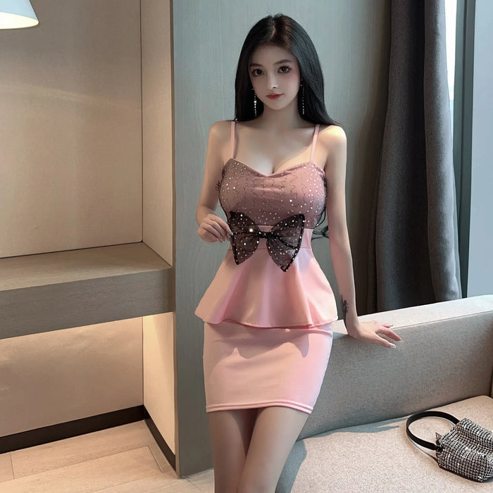 Sequin Bow Peplum Bodycon Dress fashionnsio