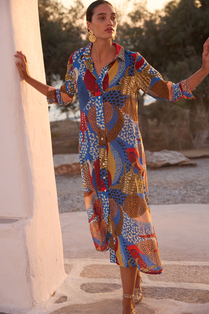 Shirt Dress Midi- Nautilus Blue