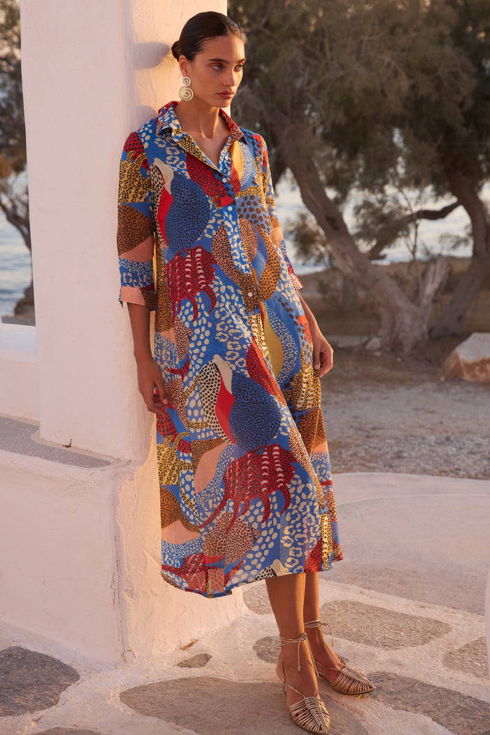 Shirt Dress Midi- Nautilus Blue