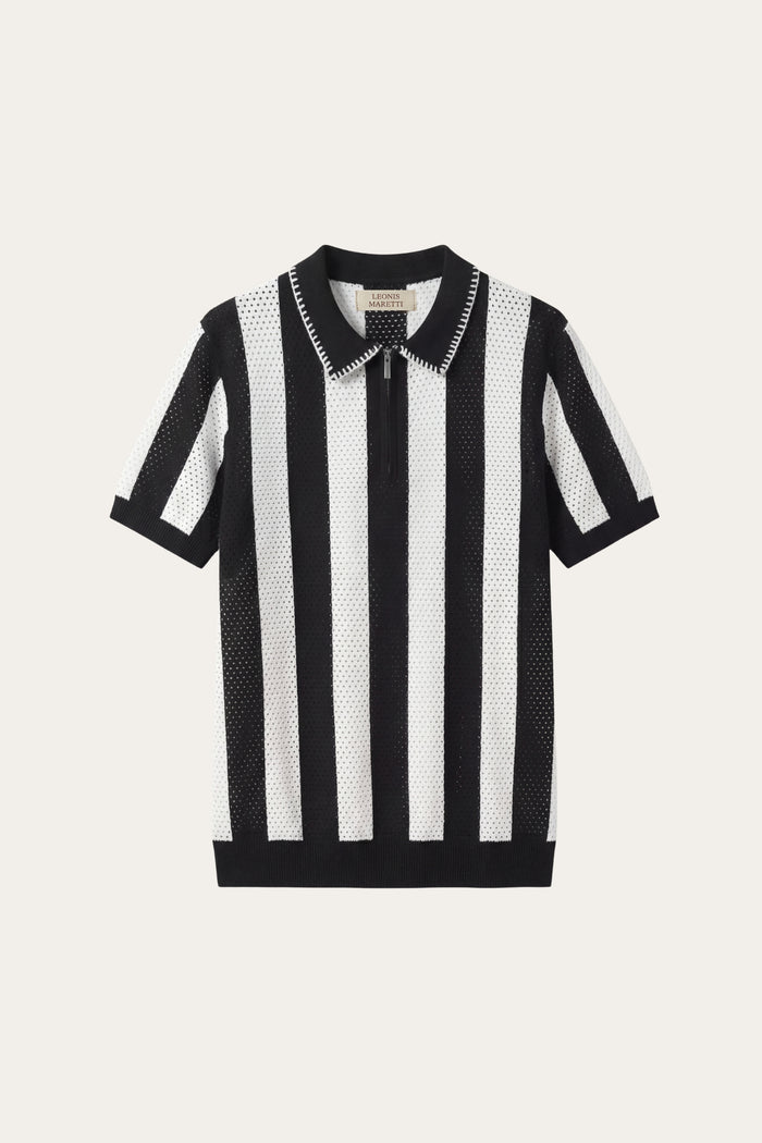Silano Striped Knit Polo Black