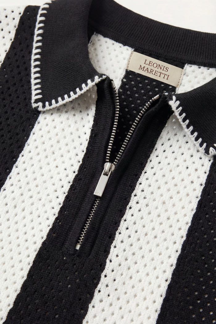 Silano Striped Knit Polo Black