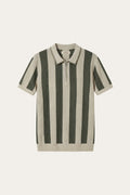 Silano Striped Knit Polo Green