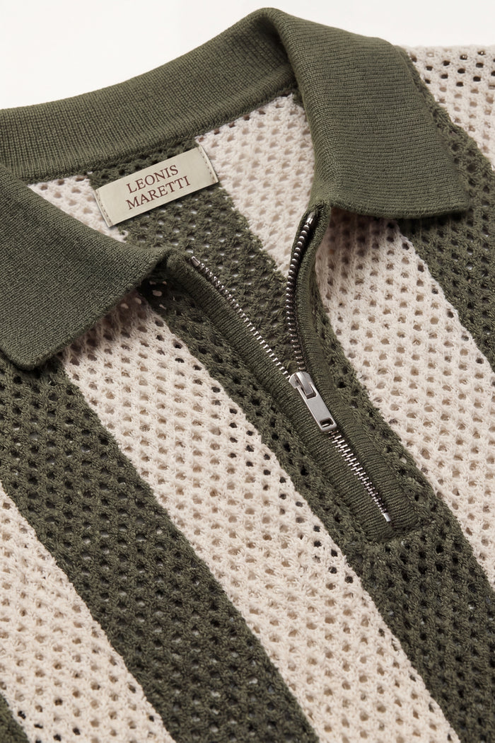 Silano Striped Knit Polo Green