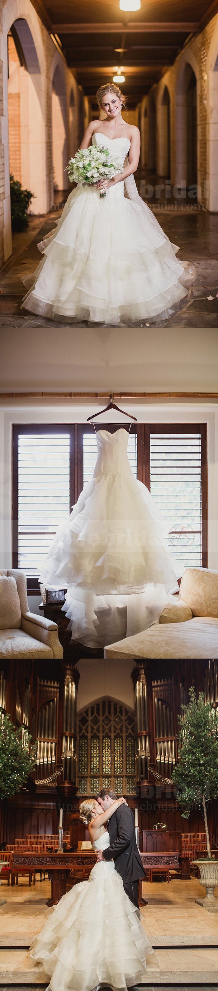 Simple Ivory Organza Sweetheart Strapless Tiered Wedding Dresses, AB1168