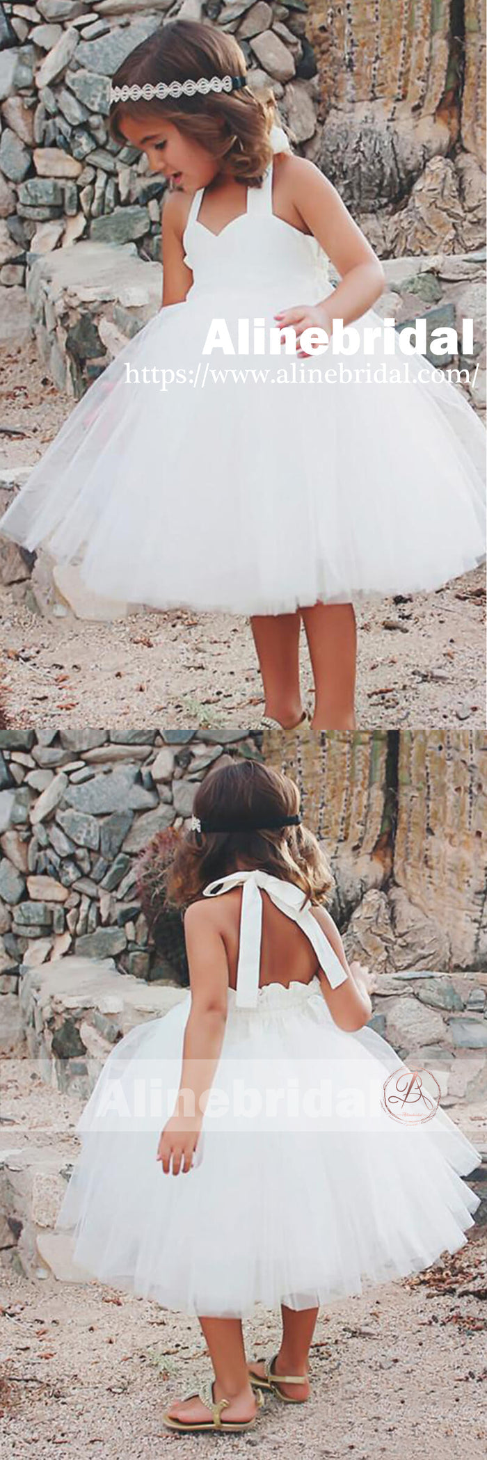 Simple Off White Tulle Haler Cute Flower Girl Dresses, FGS080