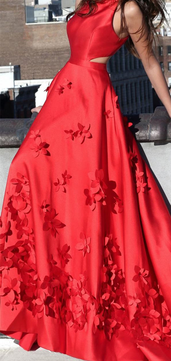 Simple Satin Applique Charming A-line Prom Dresses,PD00148