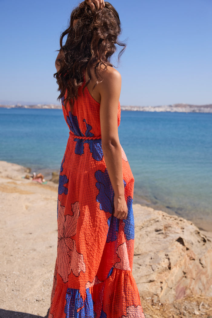 Sleeveless Shirt Dress Maxi- Bora Bora Red