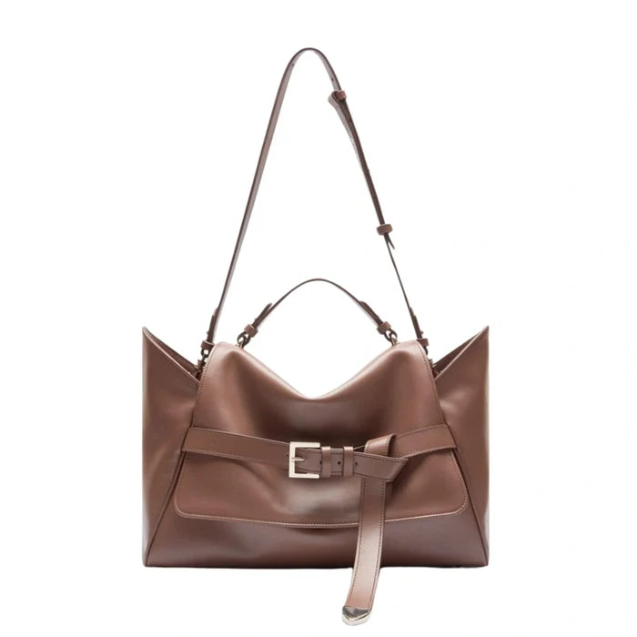 Slouchy Leather Caramel Shoulder Tote Bag