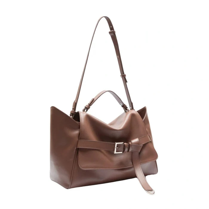 Slouchy Leather Caramel Shoulder Tote Bag