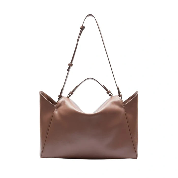 Slouchy Leather Caramel Shoulder Tote Bag
