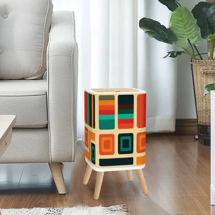 Small 70s Retro Trash Can with Lid: Scandi Midcentury Style Wastebasket - One Size - retro ads