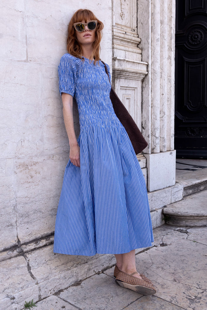 Smocked Drop Waist Maxi- Devon Blue