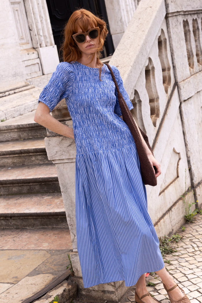 Smocked Drop Waist Maxi- Devon Blue