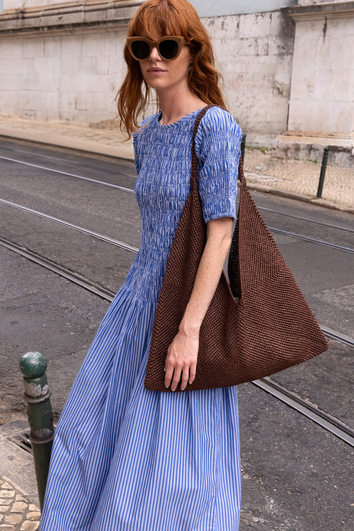 Smocked Drop Waist Maxi- Devon Blue