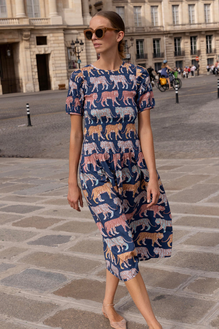 Smocked Drop Waist Maxi- Raj Navy