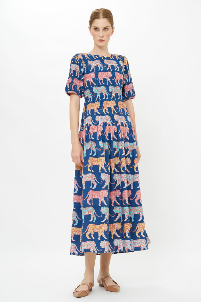 Smocked Drop Waist Maxi- Raj Navy