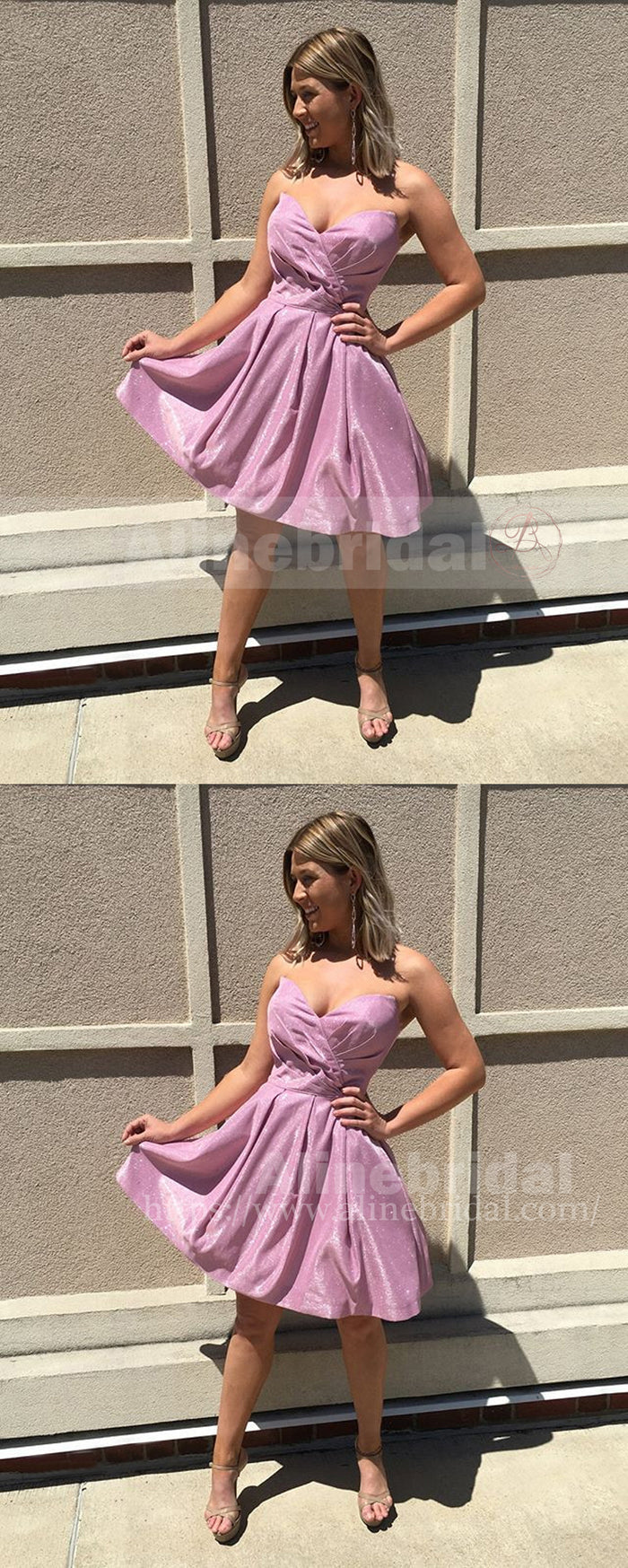Sparkly Pink Strapless Pleating Simple Fashion Homecoming Dresses ,HD0010