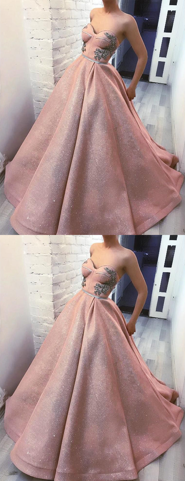 Sparkly Sweetheart Strapless Rhinestones A-line Dusty Pink Prom Ball Gown, Evening Gown, PD00146