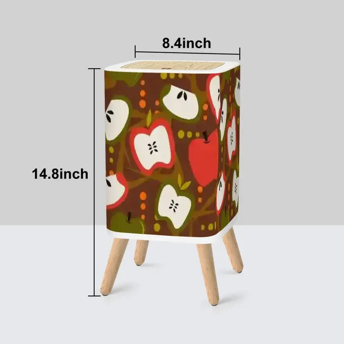 Square Small Trash Can with Lid Apples Mid Century Pattern 1950s - One Size - retro tash cans