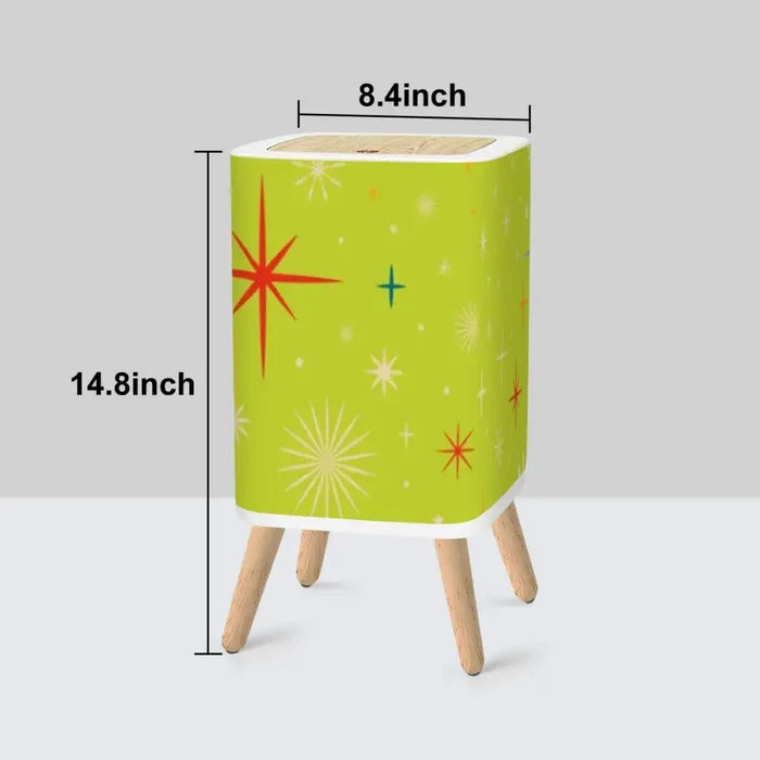Square Trash Can with Lid Christmas Stars Celestial Chartreuse Green - One Size - retro tash cans