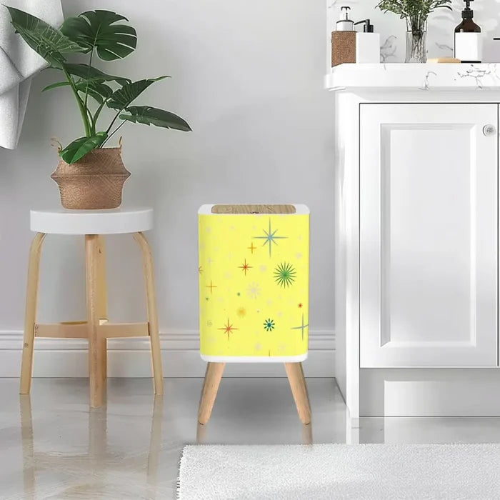 Square Trash Can with Lid Christmas Stars Celestial Yellow - One Size - retro tash cans